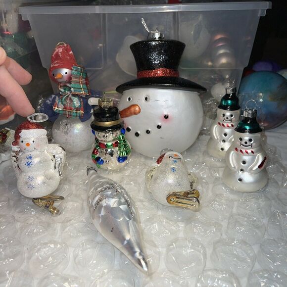 Vintage Dept 56 Blown Glass Snowman Christmas Ornament Lot Hang & Clip On #38 - Picture 1 of 12